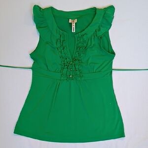 Y2K Sleeveless Babydoll Top Ruffle Front Tie Waist Heart Soul Made In USA Size L